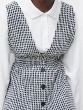 Zara Blue, White & Black Tweed Pinafore Dress (Small)